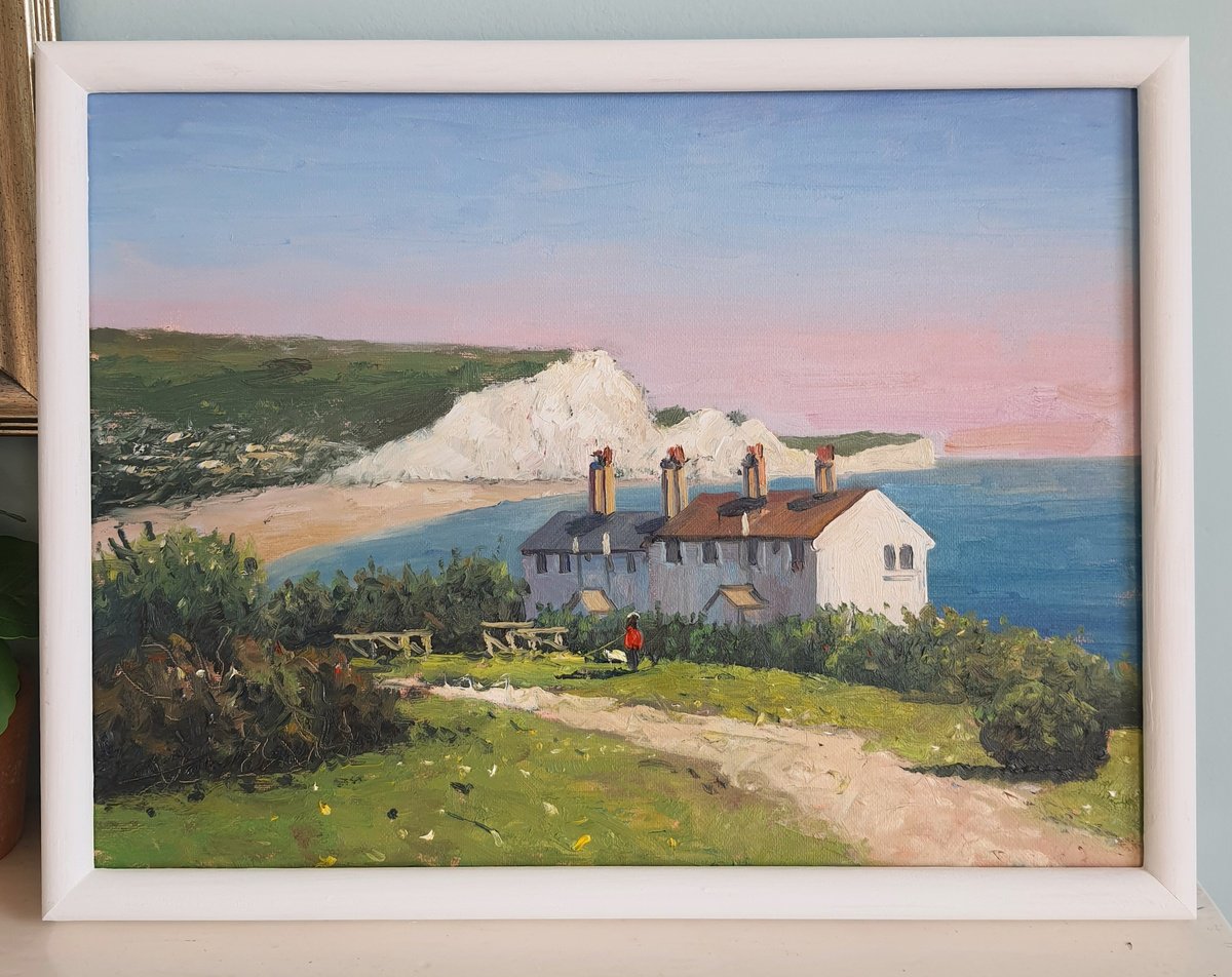 Impressionistic Landscape Oil Painting By Roberto Ponte, 17 X 13", The Seven Sisters Coast E. Sussex, Original Artwork