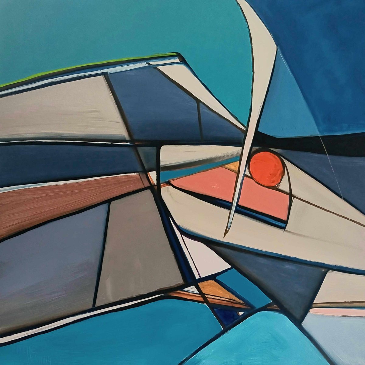 Abstract Landscape Oil Painting By Michael Hemming, 25 X 25", Kimmeridge, Original Artwork