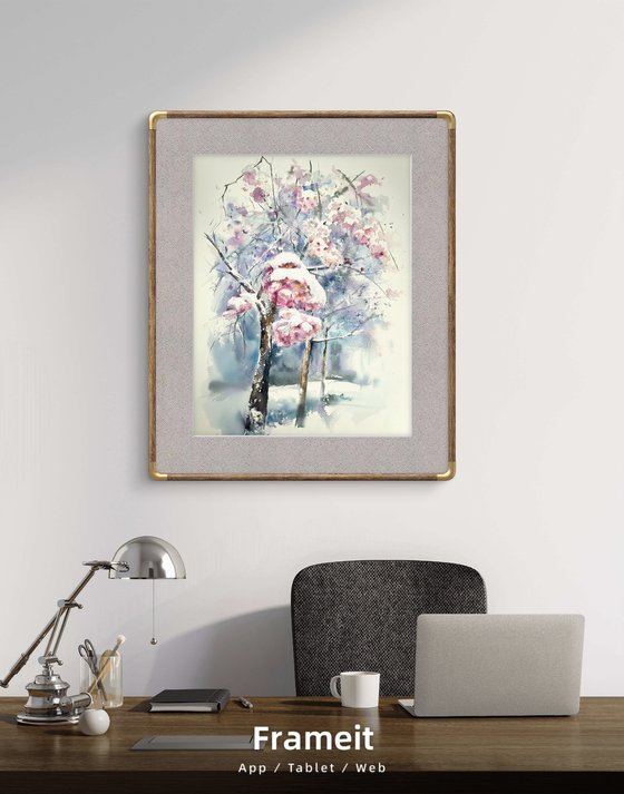 Cherry Blossoms in Winter Snowfall