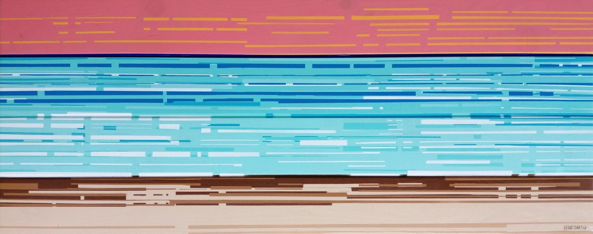 Geometric Landscape Painting By Segutoart, 39 X 16", Relax, Original Artwork