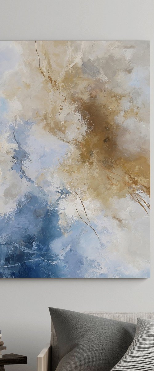 "Sensitive air" Blue and caramel abstract art by Yana Sagan