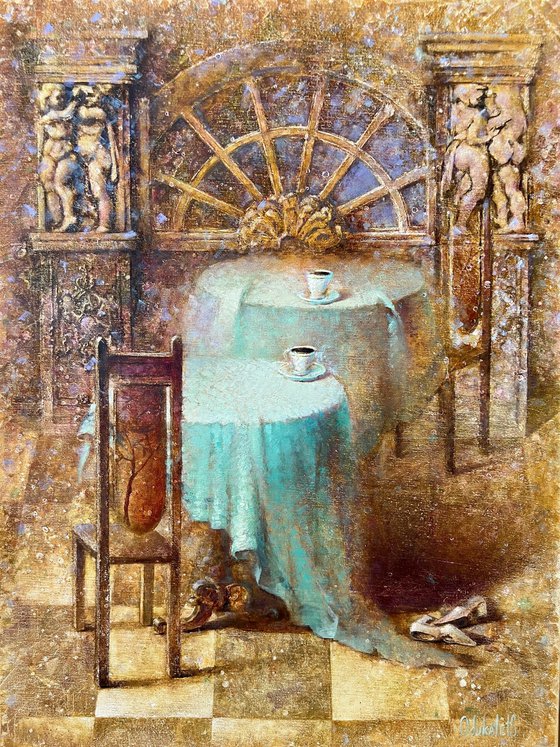 Old World Café Interior Coffee Cup Still Life