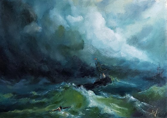 Sea (50x70cm, oil painting, ready to hang, impressionistic)