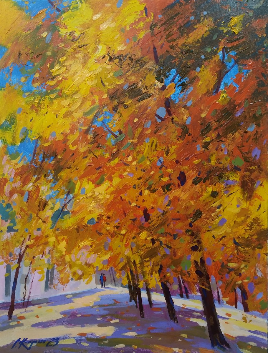 Impressionistic Landscape Acrylic Painting By Sergey Kachin, 24 X 31", Sunny Day, Original Artwork