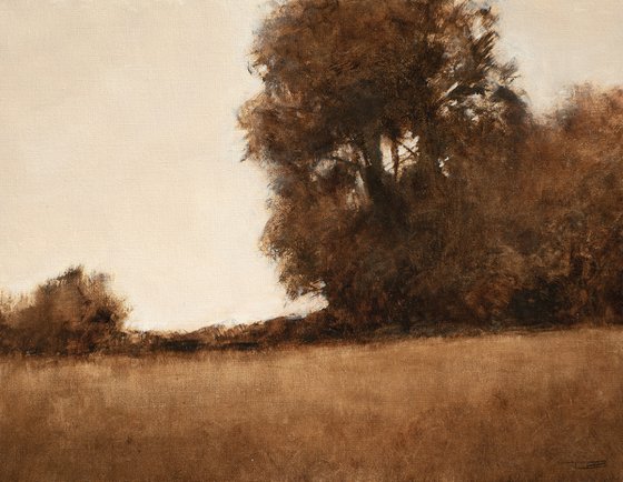 Tonal Trees 220530, Tonal landscape and trees impressionist oil painting