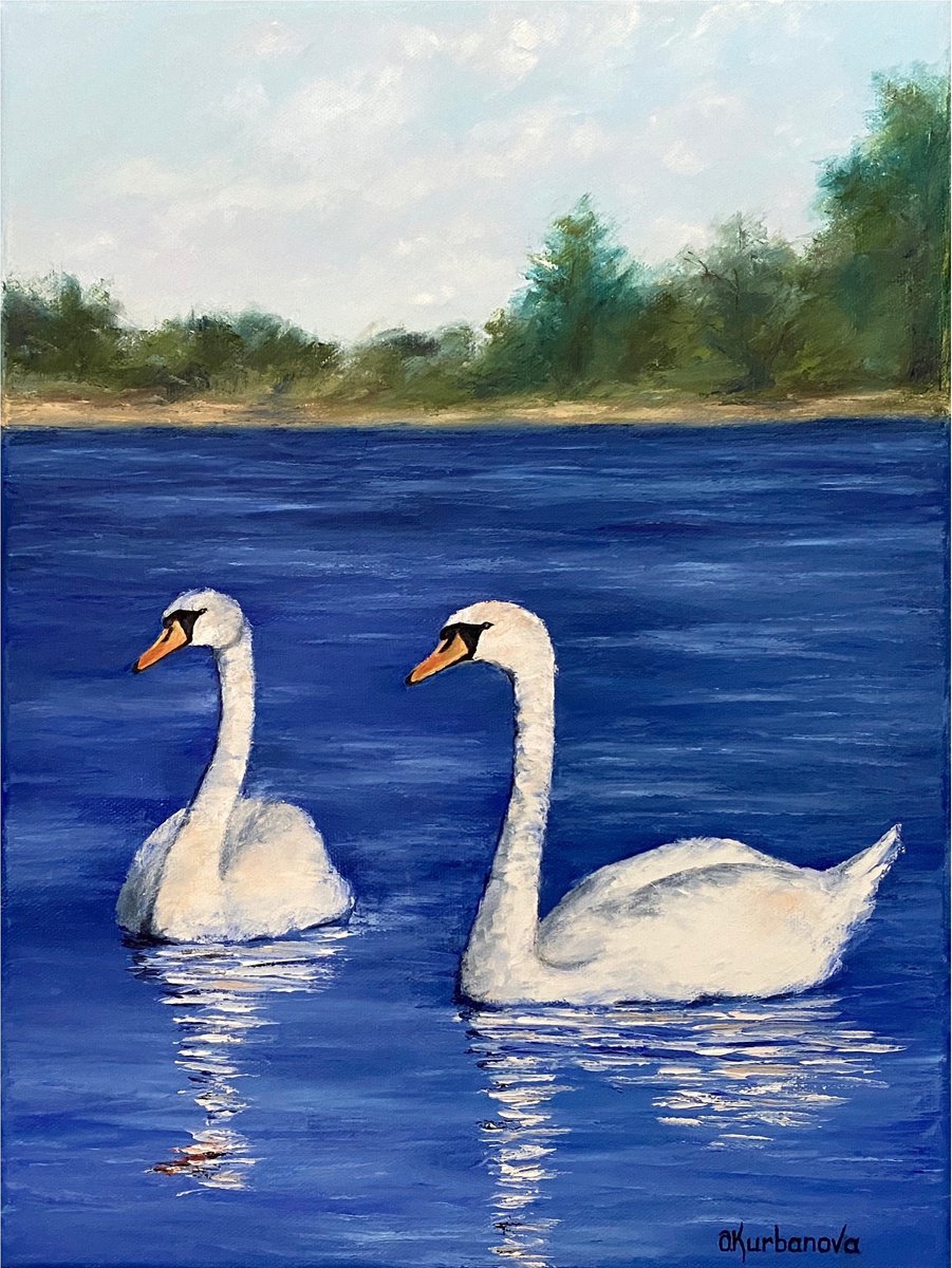 Impressionistic Animal Oil Painting By Olga Kurbanova, 12 X 16", Lovely Couple, Original Artwork
