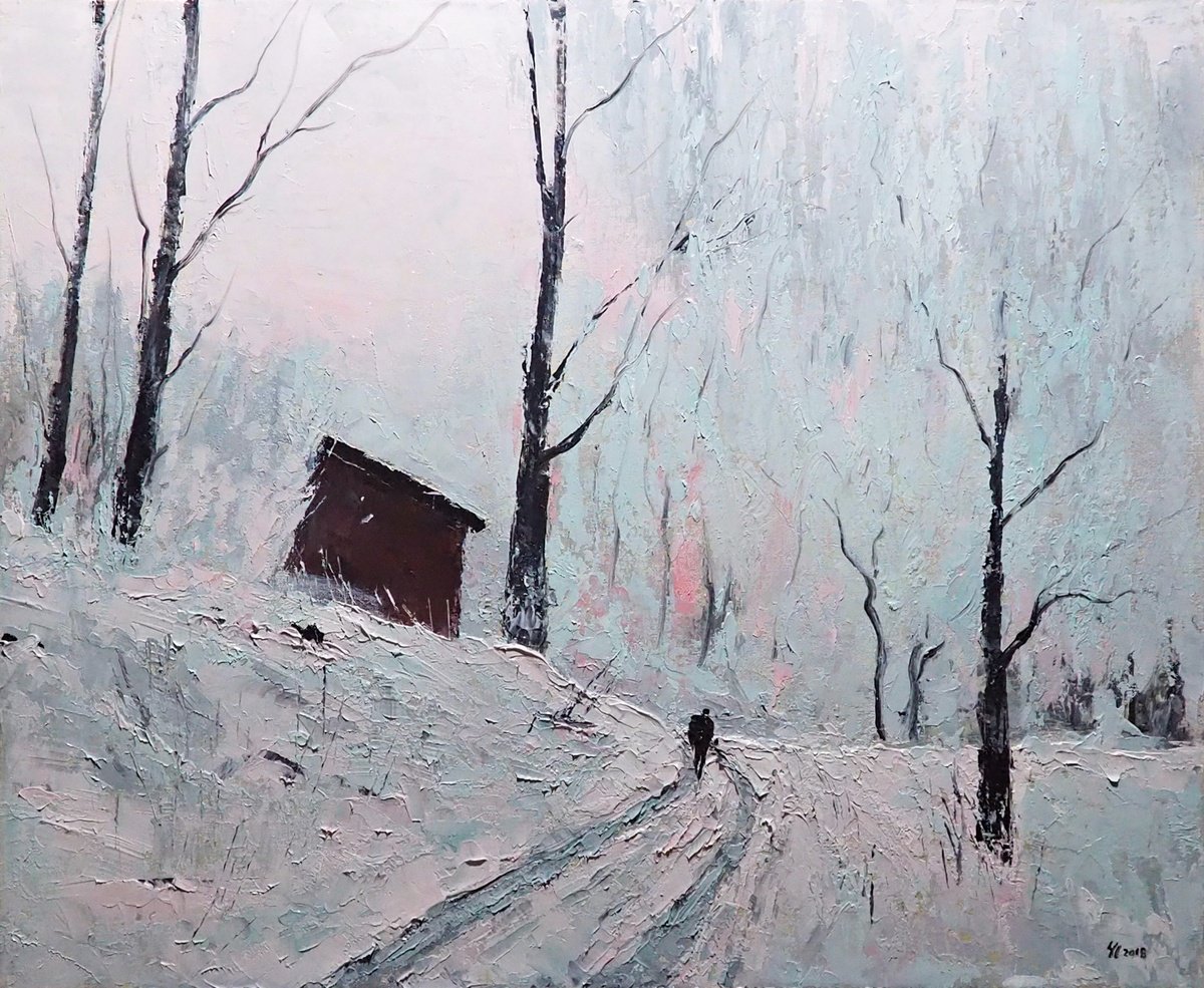 Impressionistic Landscape Oil Painting By Yuanyuan Liu, 29 X 24", Winter Landscape, Original Artwork