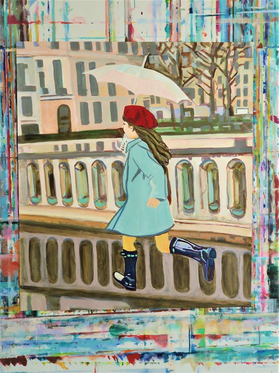 Girl with umbrella / 79,5 x 70 cm