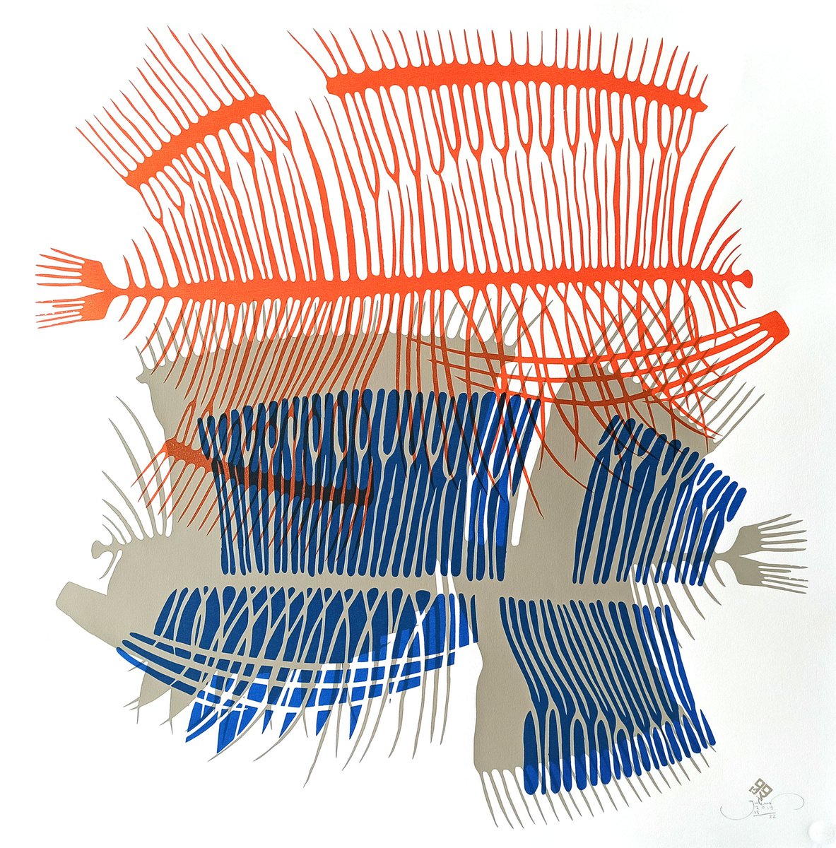 Illustrative Screenprint , Fishbone 01 By Gokhan Okur, 28 X 28, Artwork For Sale On Artfinder
