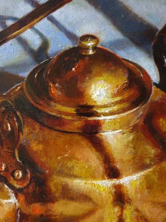 "Old friend.." still life  old teapot  liGHt original painting  GIFT (2020)