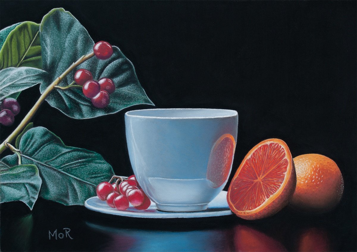 Photorealistic Still Life Pastel Drawing By Dietrich Moravec, 16 X 11, Blue Hour, Original Artwork