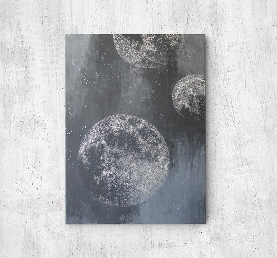 "Silver Planets" Abstract gray silver planets