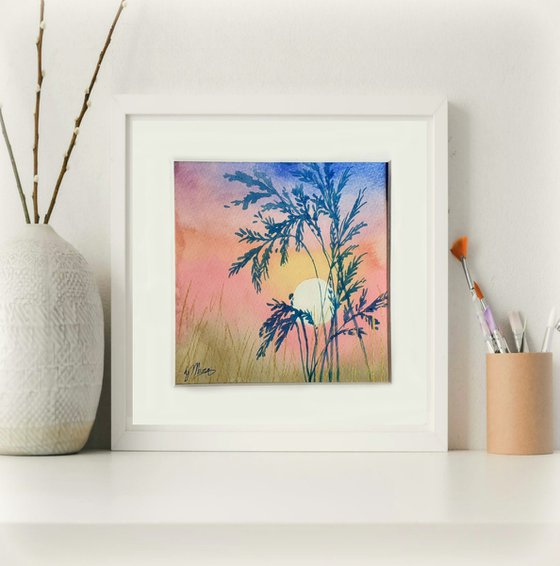 Tropical Sun - mounted watercolour, small gift idea