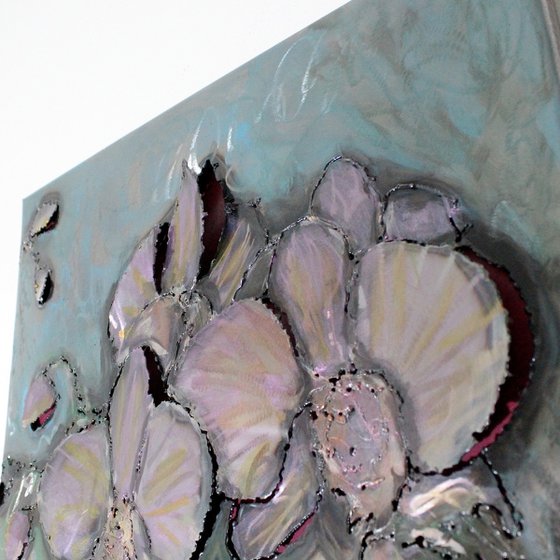 Orchid painting Wall Sculpture steel painting and inks