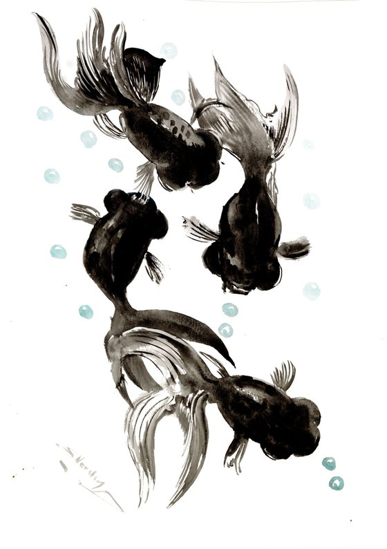 Black Moor Aquarium Fish Painting