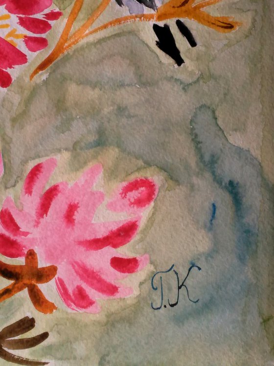 Birds in Blossom original watercolor painting
