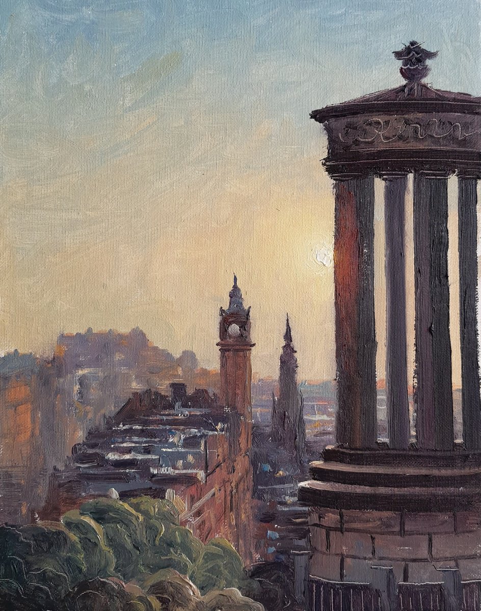 Impressionistic Cityscapes Oil Painting By Roberto Ponte, 11 X 14", Edinburgh From Calton Hill, Original Artwork