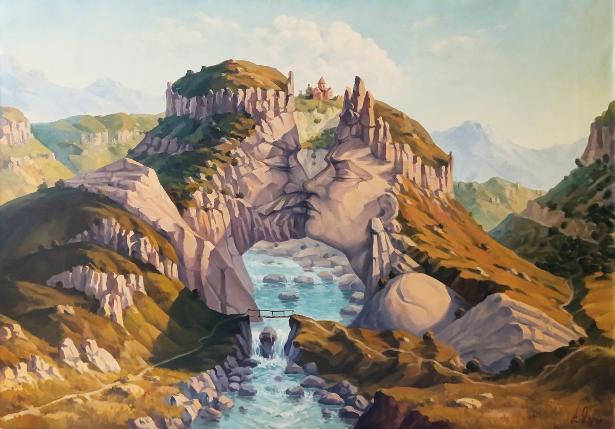 Surrealistic Portrait Oil Painting By Artush Voskanian, 39 X 28, Rock Of Love, Original Artwork