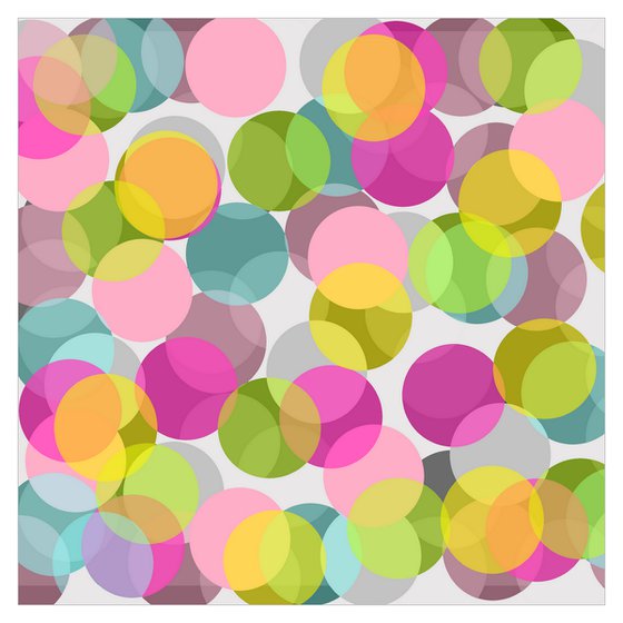 Abstract multicolored bright circles pink gray green turquoise- Diptych #1 & #2