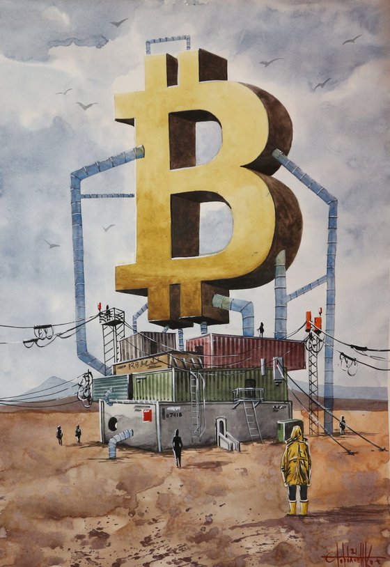 "Bitcoin manufacture" 2021 Watercolor on paper 60x42