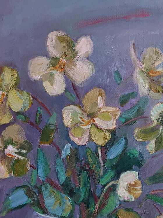 Still life "Flowers on blue"