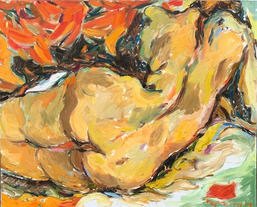 Nude - Lying Girl - Medium Size - Nude Art - Oil Painting - Interior Art by Karakhan