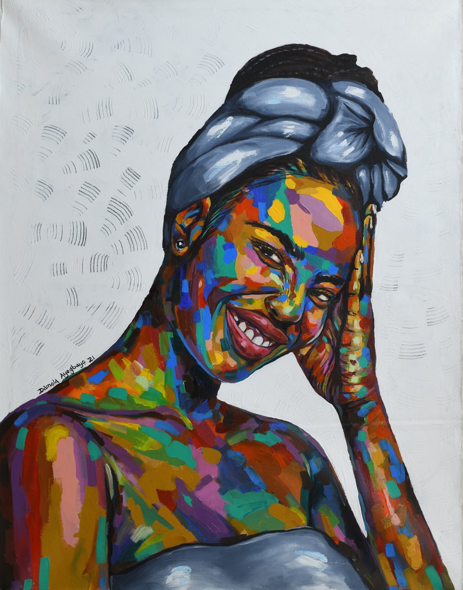 Expressive Portrait Acrylic Painting By Damola Ayegbayo, 37 X 48, Purpose Of Existence 5, Original Artwork