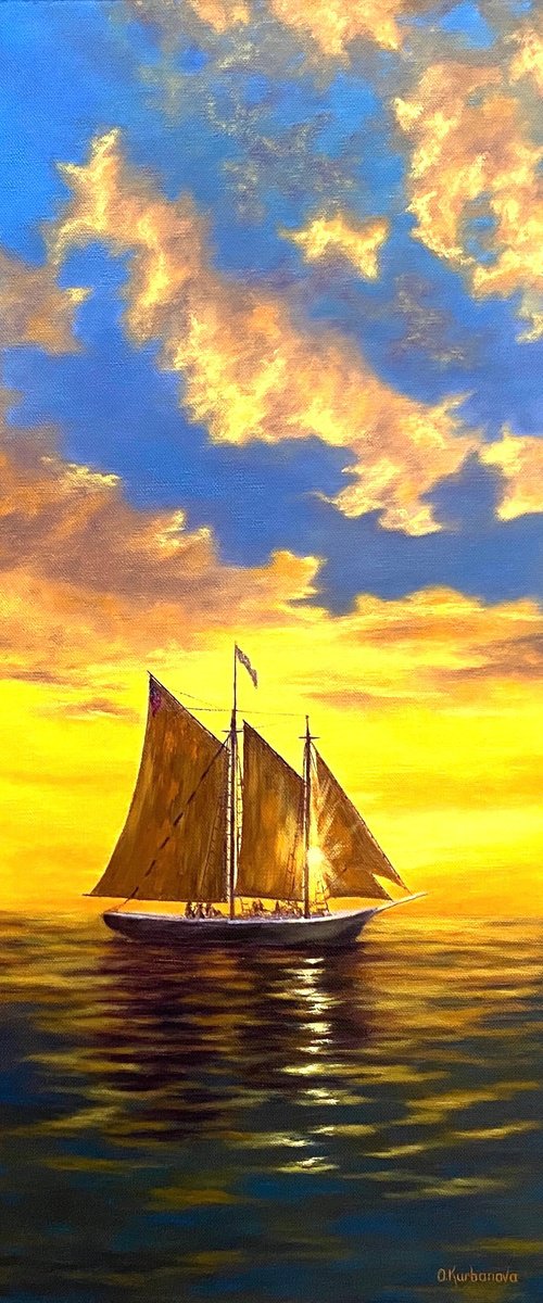 Sailboat at sunset by Olga Kurbanova