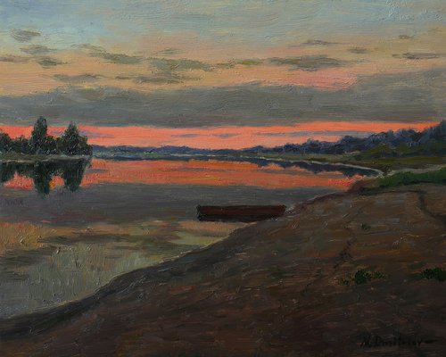 At The Silent Bank - sunset painting by Nikolay Dmitriev