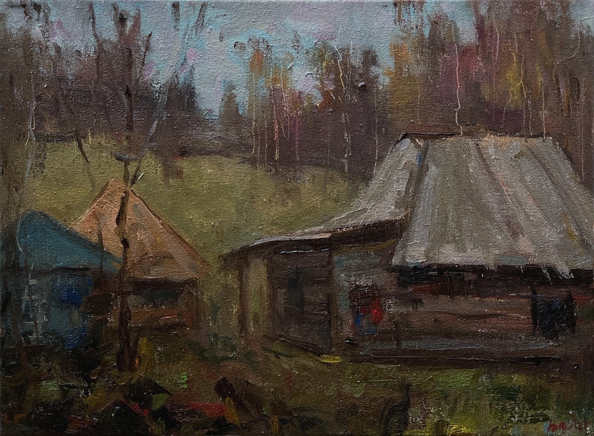 Impressionistic Landscape Oil Painting By Bohdan Dobrivskyi, 16 X 12, Huts, Original Artwork