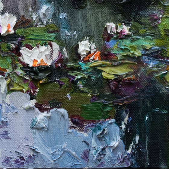 Water Lilies in pond -  Original Oil painting