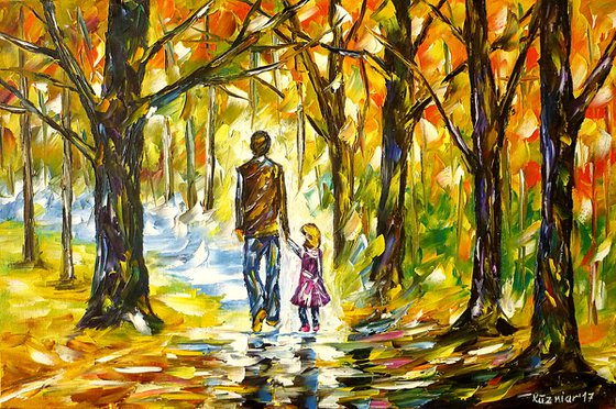 Father with daughter in the forest