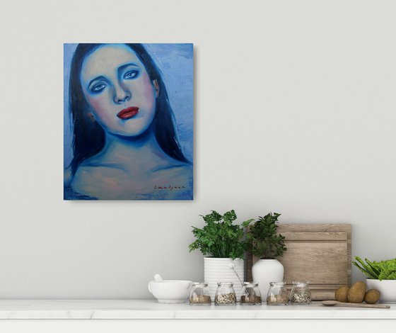 Blue portrait of Neon girl
