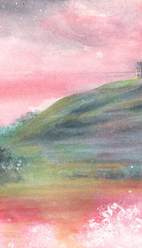 Twilight Tor - Original Watercolour Painting of Glastonbury Tor - UK Artist by Alison Fennell