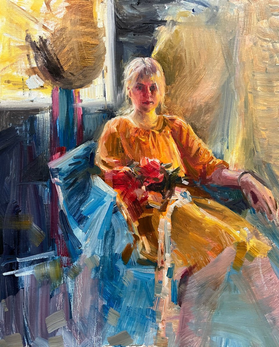 Girl with a bouquet by Olga Bolgar