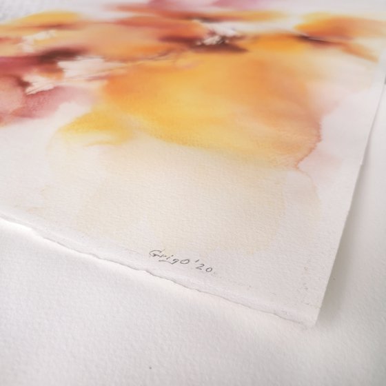 Abstract yellow flowers, watercolor painting "Sunshine"