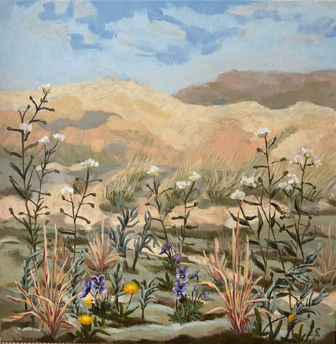 Impressionistic Landscape Acrylic Painting By Gabriele Prismantaite, 20 X 20, Dunes, Original Artwork