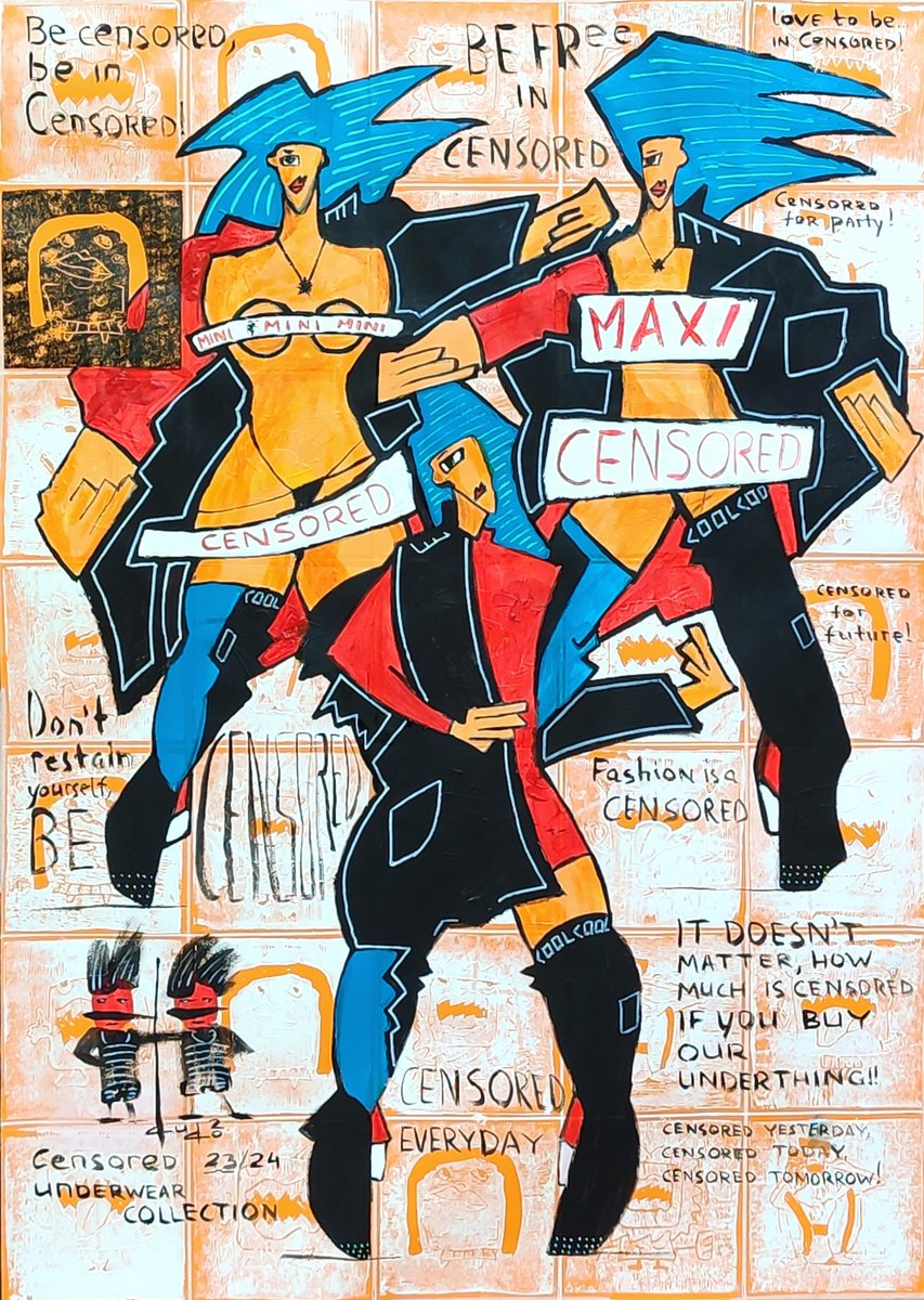 Urban And Pop Portrait Acrylic Painting By Gurgen Arutunyan, 20 X 28, Censored Underwear Collection, Original Artwork