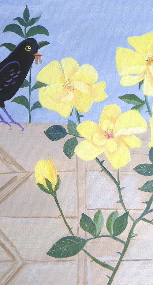 Blackbird on the Fence by Mary Stubberfield