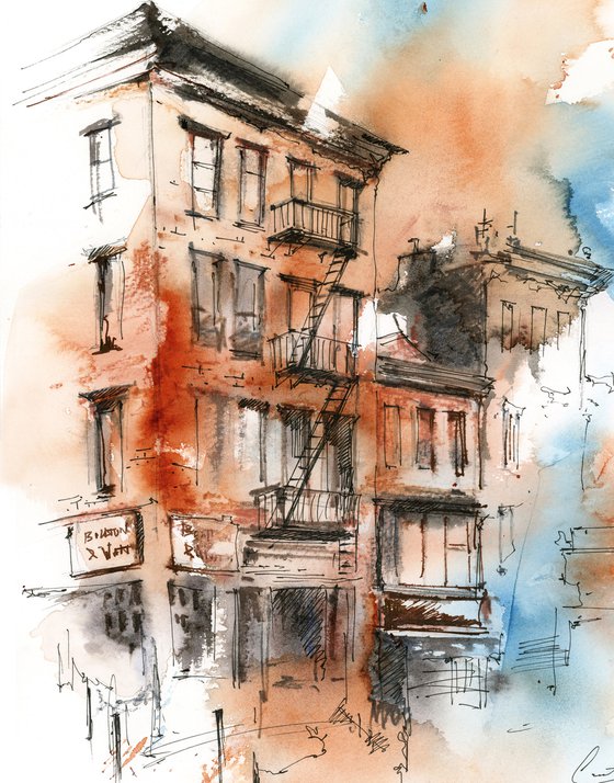 New York - Architecture Sketch Mixed Media