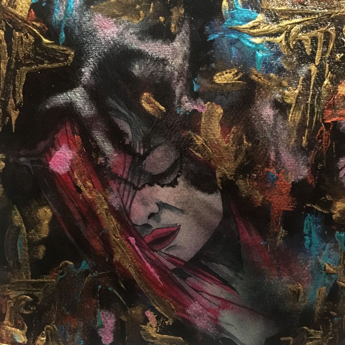 Expressive Portrait Painting By Dianne Bowell, 12 X 12, Overcoming, Original Artwork