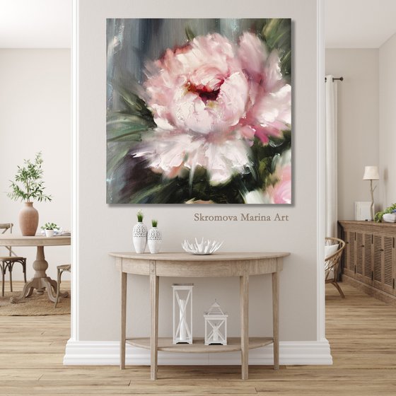 ROYAL PEONY - Large Flowers. Peony art. Peony Flowers. Bedroom. Gray wall. Blush. Abstract peony. Pink. Peony Bouquet.