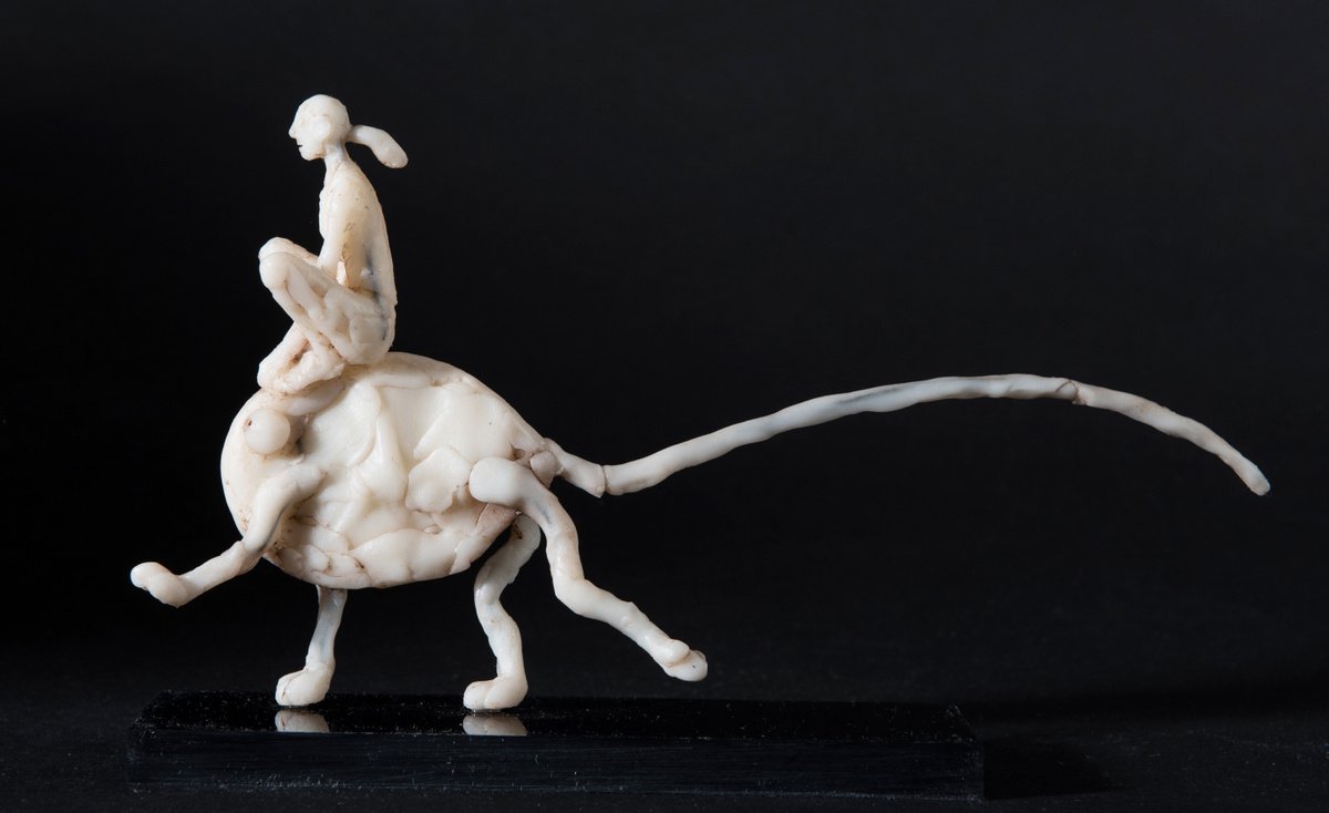 Expressive Portrait Sculpture By Holly Bennett, 9 X 6, Woman On Round Creature Ii, Original Artwork