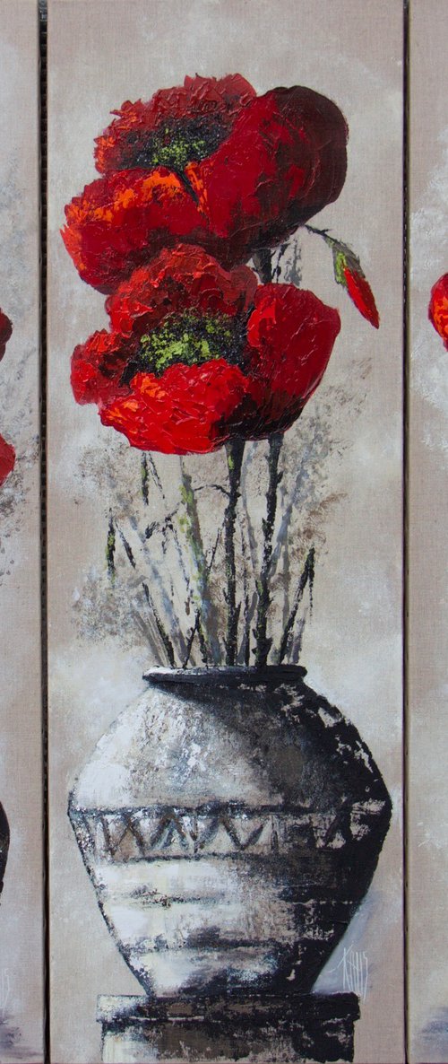 The poppies, triptych by Michèle Kaus