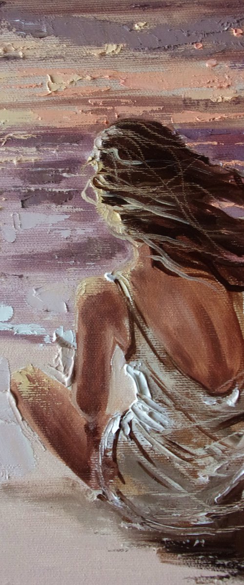 " PLACES ... " SUN SKY SEA SAND liGHt  ORIGINAL OIL PAINTING, GIFT, PALETTE KNIFE by Monika Luniak