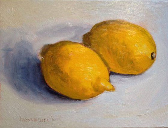 Two Lemons Still Life Oil Painting on Canvas Board