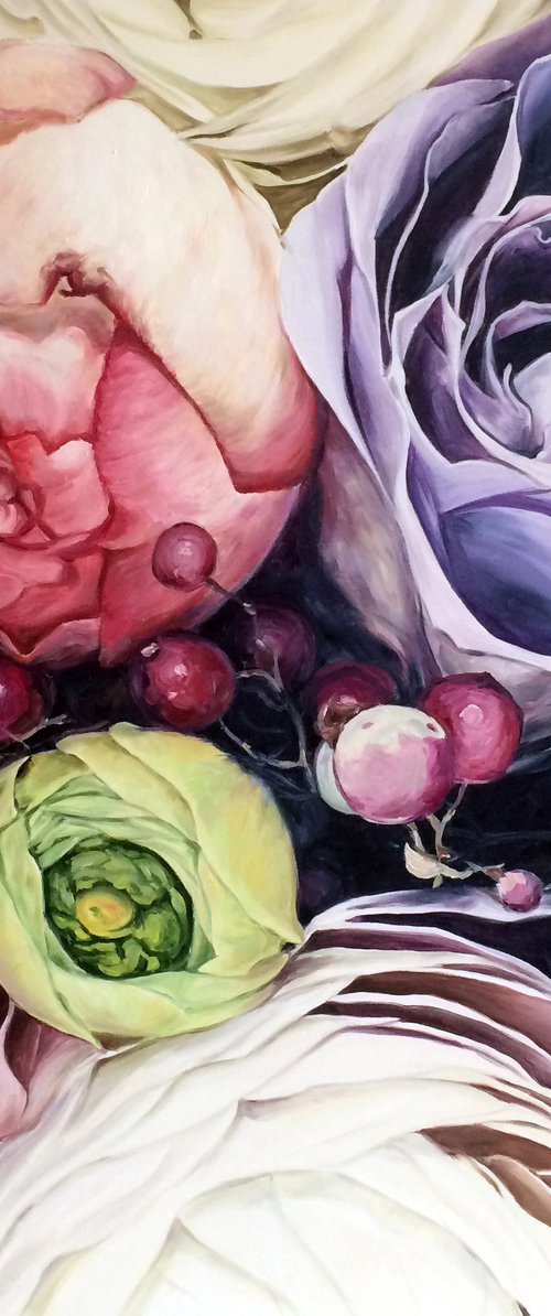 Oil Painting Triptych with flowers "Soul notes" 160*80 см by Irina Ivlieva