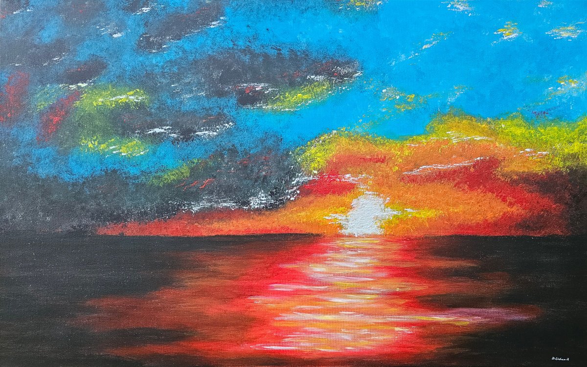 Abstract Landscape Acrylic Painting By Daniel Urbani?k, 31 X 20, Sunset Storm 2, Original Artwork