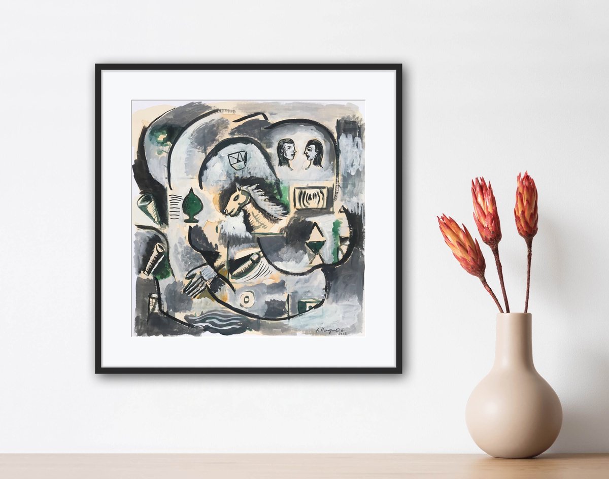 Abstract Portrait Painting By Roberto Munguia Garcia, 12 X 12", The Confrontation, Original Artwork