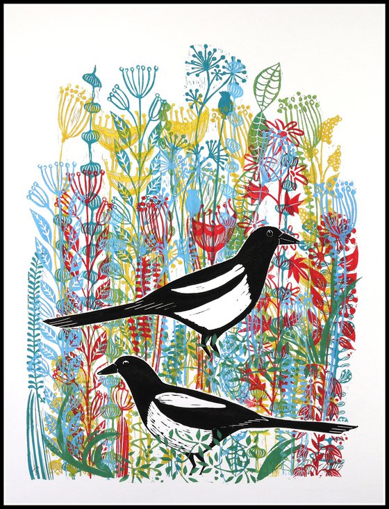 Magpies in the wildflowers
